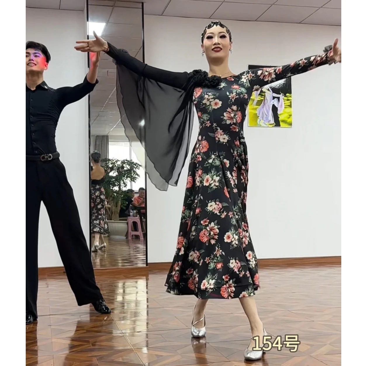 Flower Print Ballroom Dance Dress Women Club Prom Waltz Dance Clothes Party Tango Dance Long Dress Competition Dress BL16796