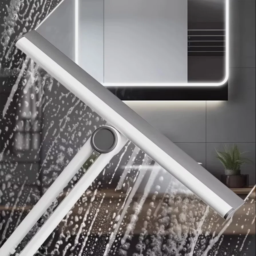 1 Foldable 180-Degree Rotating Bathroom Squeegee, Silicone Glass Mirror Cleaning Squeegee, Multifunctional Waterproof Bathroom Accessory, Suitable for Shower Doors, Bathtubs, Countertops, Windows, and Tiles, Removes Water Stains Without Leaving Marks