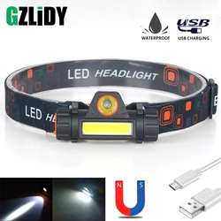 Waterproof LED Headlamp COB Work Light 2 Light Modes with Magnet USB Headlight Built-in Battery Suit for Fishing, Camping, Etc.