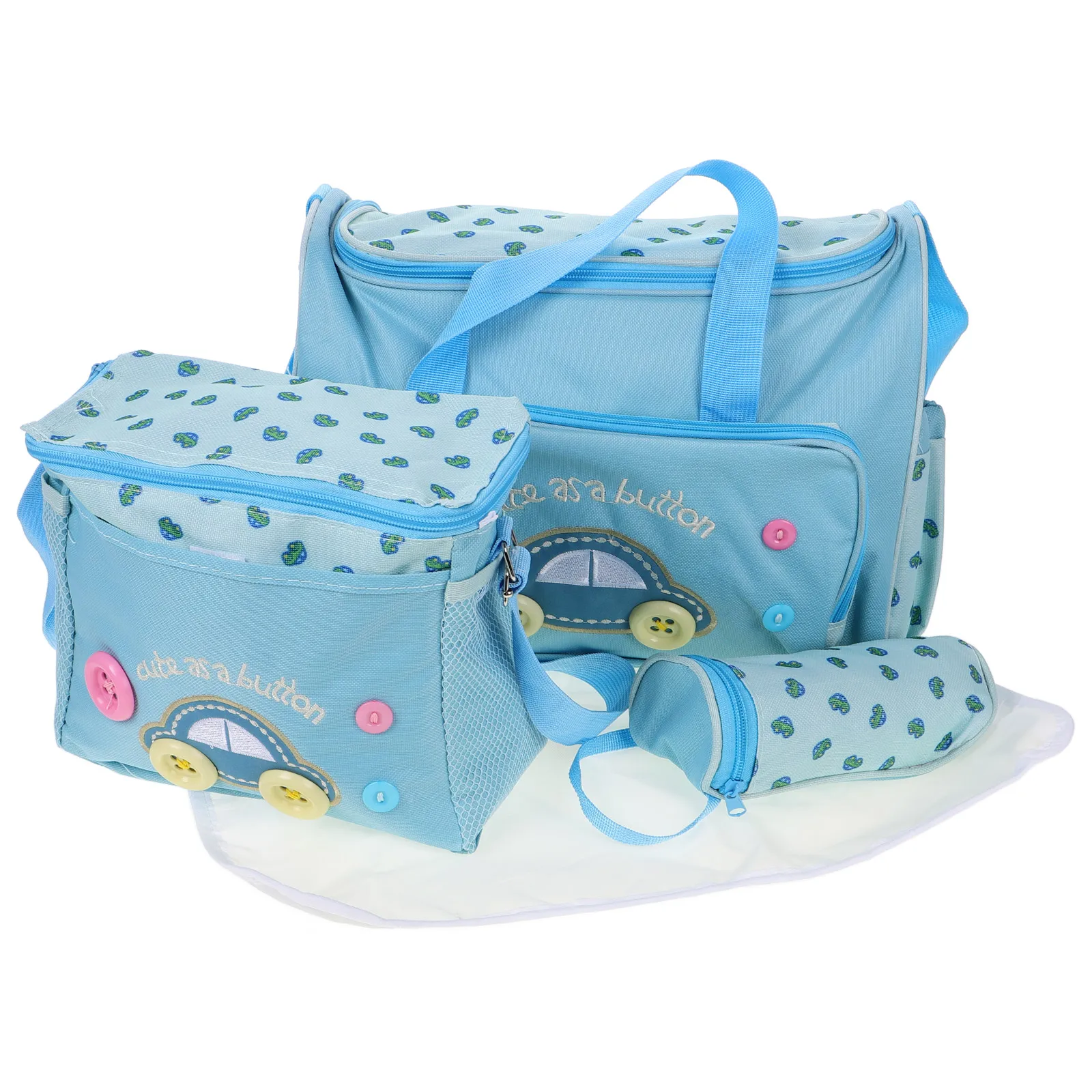 

4in1 Mommy Set Sky Blue Large Capacity Waterproof Oxford Fabric Diaper Changing Pad Feeding Bottle Holder Tote Handbag Shoulder