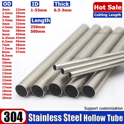 OD 2-57mm 304 tubo capilar de acero inoxidable sin costura tubo recto hueco longitud 250/500mm 3/4/5/6/7/8/9/10/11/13/14/15/16-51