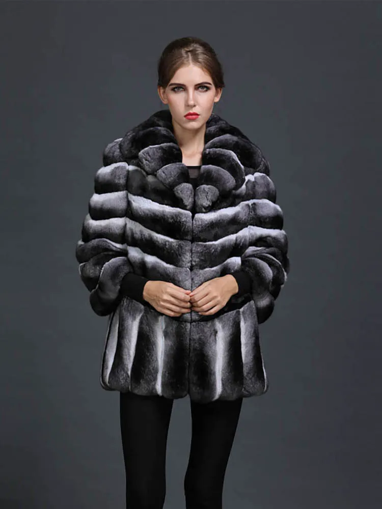 Lapel Real Fur Strip Sewed Rex Rabbit Fur Coat Women Winter Fashion New Thicken Outertwear Genuine Casual Fur Jacket Female