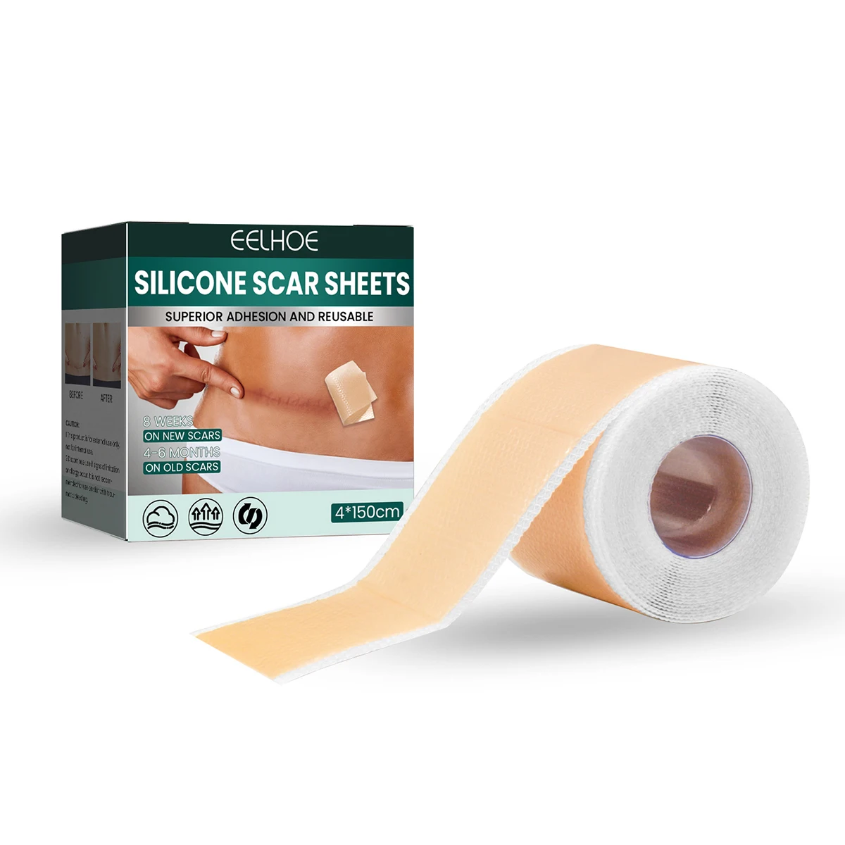 Silicone Scar Dressing, Silicone Scar Sheets, Sun Scar Cover for Surgical Incisions, Caesarean Section, Keloid, Acne (4x150cm)