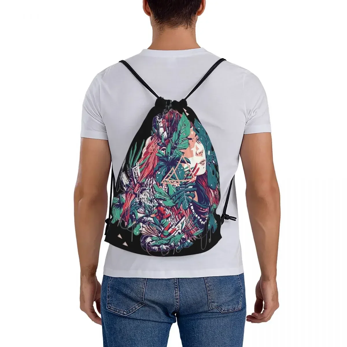 Horizon Forbidden West-mochila portátil con cordón para hombre y mujer, bolso de bolsillo para zapatos, bolsa de libros para estudiantes