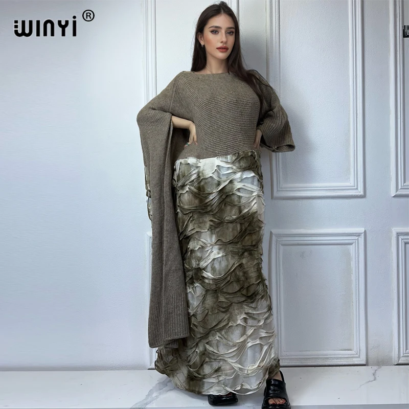 WINYI Pullover Sweater Cape Women's Tops Autumn Winter Outer Tower Knitted Irregular sleeve top monocolour Tie-dye an old dress