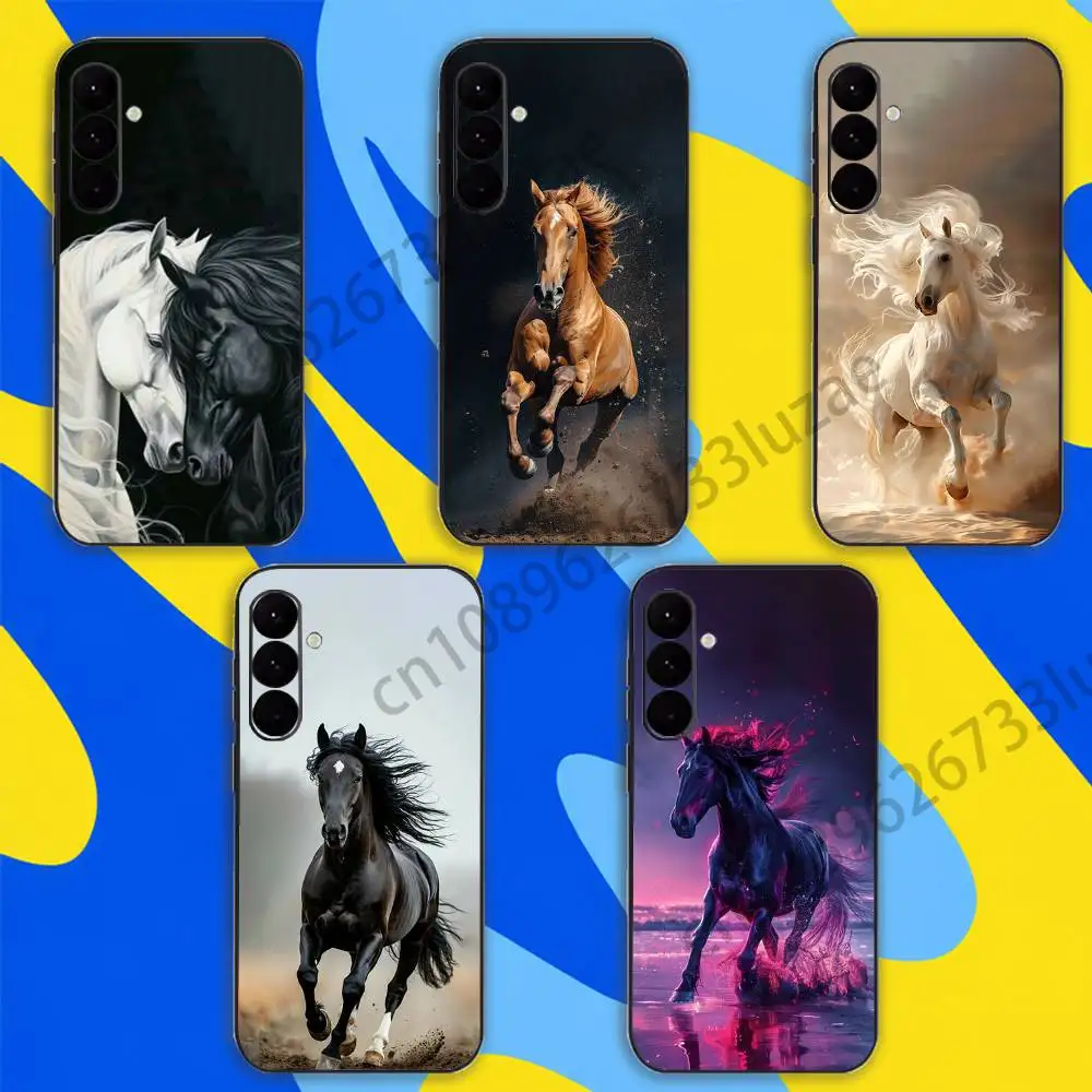White Black Horses Galloping  for Samsung Galaxy A70 A20 A21 A31 A51 A71 A22 A52 A72 A13 A23 A33 A73  Protection Back Cover