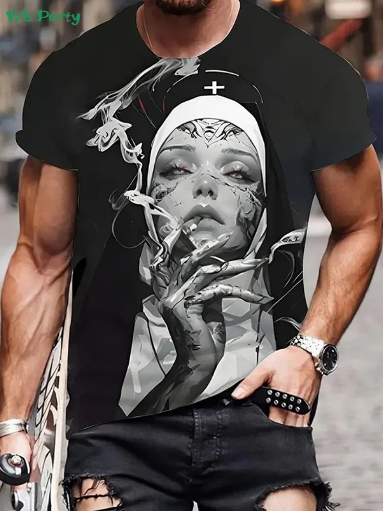 3D Painting Short Sleeve Tee Summer Outdoor Men's Tops Fashion Round Neck Men's T-Shirts New Vintage Oversized Men's Clothing