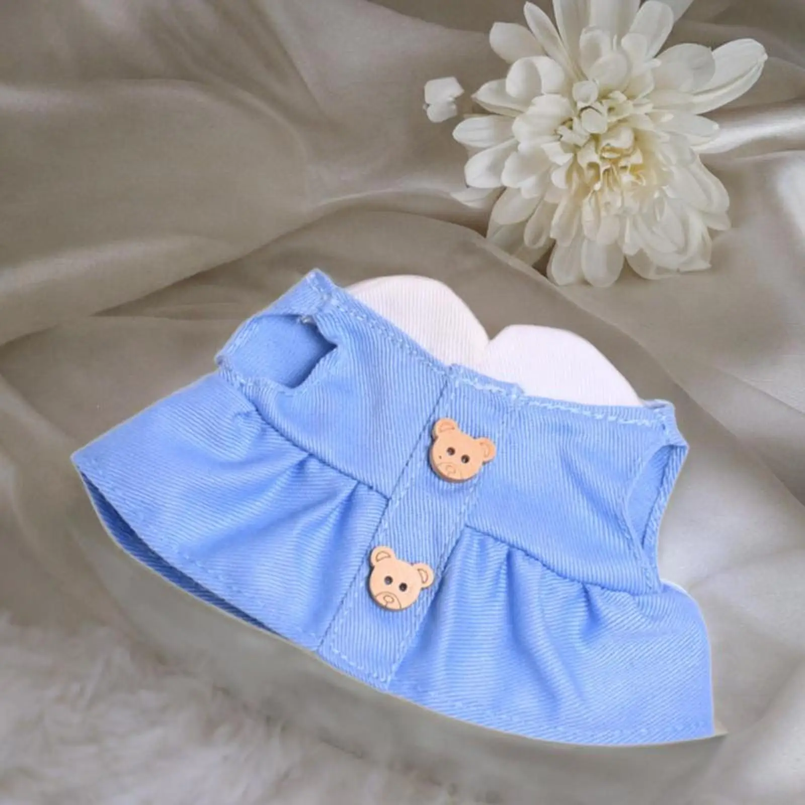 Doll Dress Costume Cute DIY Doll Toy Wooden Button Blue Skirt for 15cm 17cm Dolls Dress up New Year Gifts Birthday Gifts