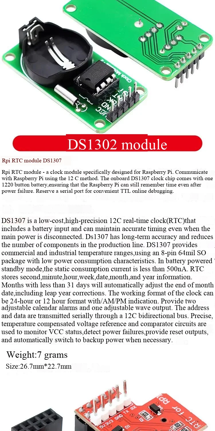 Raspberry Pi RTC-Modul – hochpräzises DS3231-Uhrmodul, Batterien nicht enthalten. – Detail 6