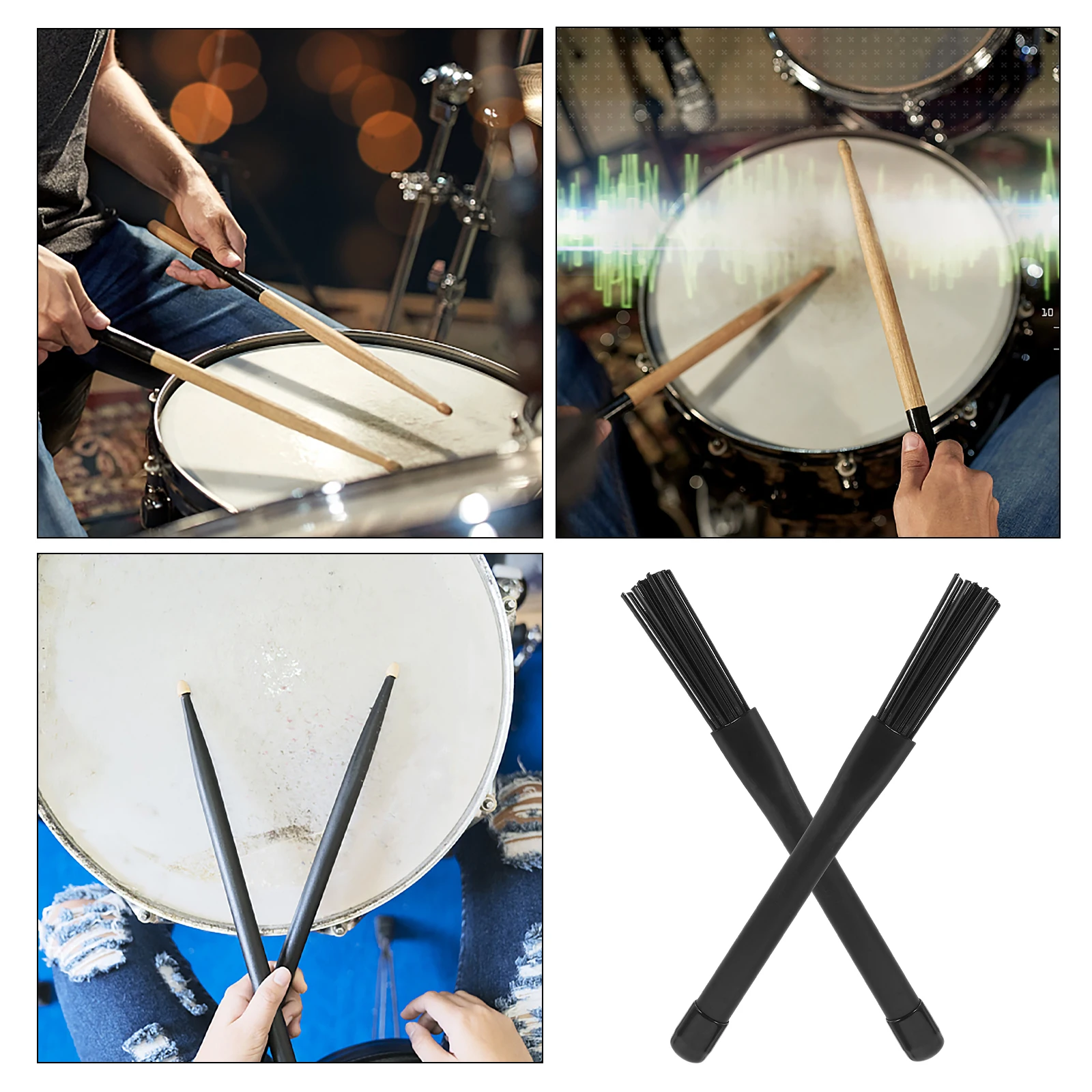 

1 Pair Black Retractable Nylon Drum Brushes Anti-slip Handle Jazz Drumsticks Percussion Adjustable Fit Beginner Youth Bands