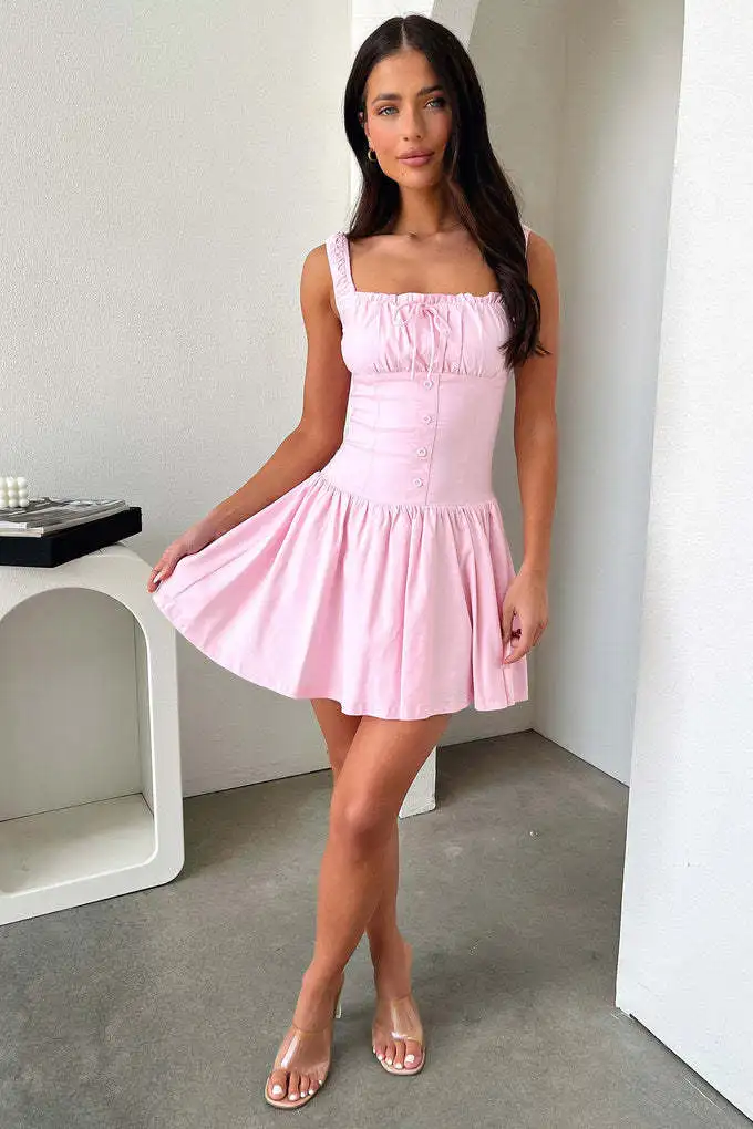 ชุดเดรสผู้หญิงสไตล์ยุโรปและอเมริกาใหม่ปี 2025 ดีไซน์หรูหรา สายเดี่ยว เซ็กซี่ คอลึก โชว์เอว รุ่น 8029