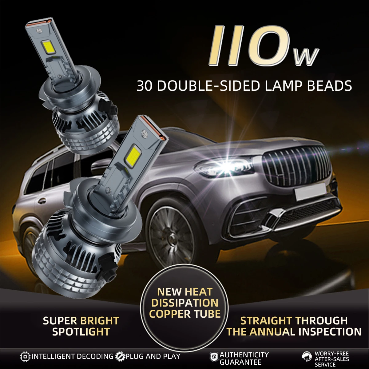 

110W 89600LM H1 H4 H7 Led H8 H11 9005 HB3 H3 Hir2 Canbus 30pcs CSP Chips Car Headlight Bulb for Automobiles Lamp 12-24V 6000K