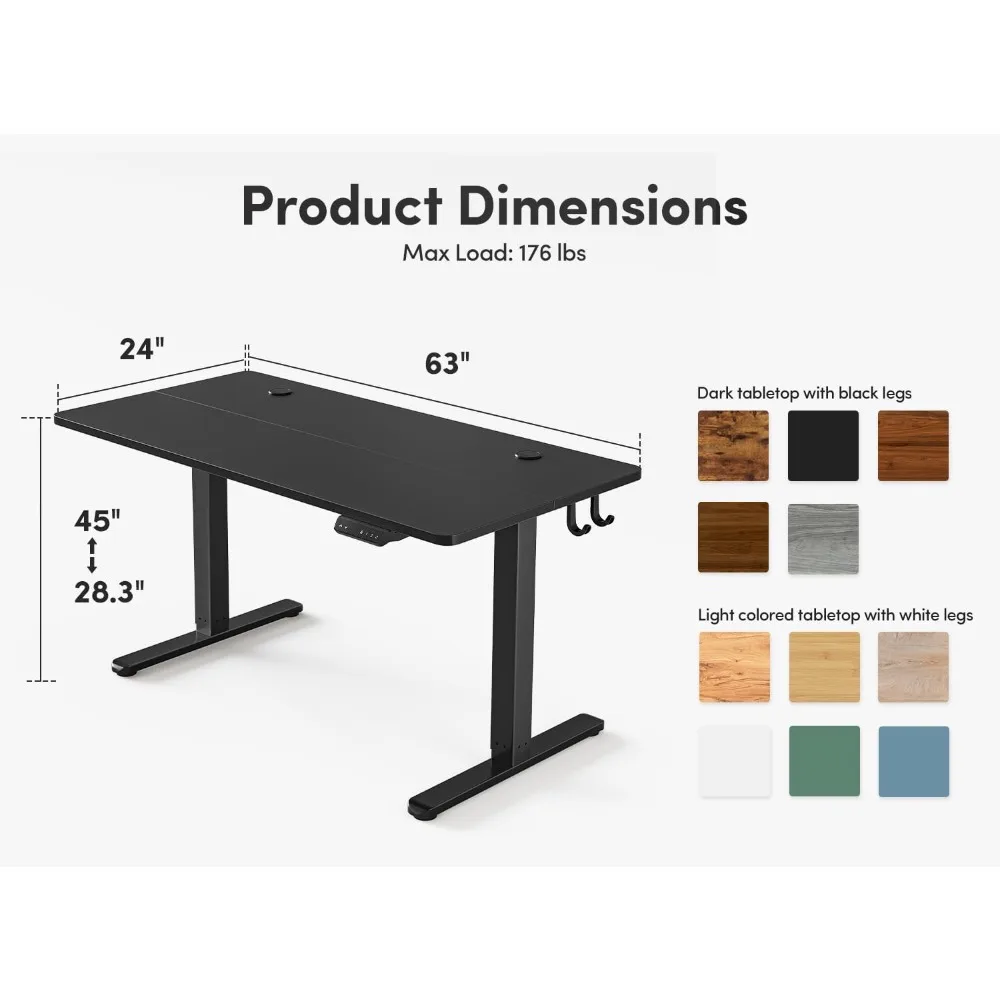 Bureau sur pied électrique, 60x24 pouces, réglable, bureau assis, bureau d'ordinateur, recommandé pour la maison