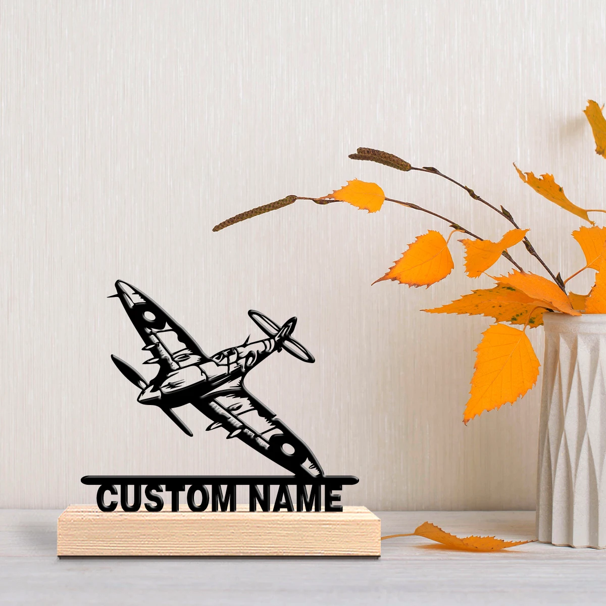 1pc Fashion Helicopter Customizable Letter Iron Statue Iron Ornament Tin Sculpture With Wood Base Art Crafts With Wood Base For