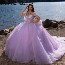 EVLAST Customized Lavender Lilac Quinceanera Dress Ball Gown Butterfly Applique Beaded Bow Sweet 16 Vestidos De XV 15 Anos SQ91