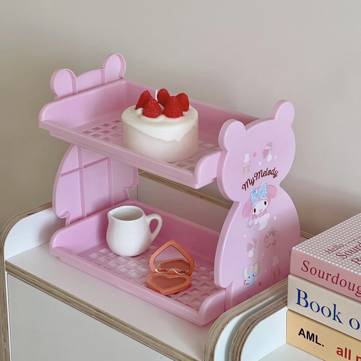 Sanrio Melody Kuromi Desktop Double-layer Storage Rack Organizer Plastic Foldable Kitchen Bathroom Storage Rack Organizing Racks