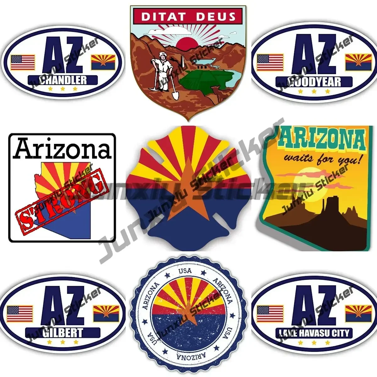 

America Arizona State Nature Emblem Coat of Arms Sticker Cartoon and Creative Vinyl Decals for Vehicle Rearview Mirror Windshiel