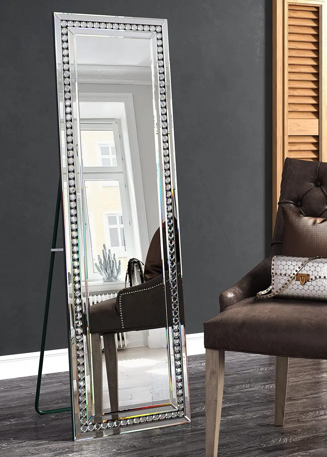 

Full Length Mirror Standing Hanging or Leaning Rectangle Floor Mirror 59''x 18'' Crystal Surround Full Body Mirror Wall