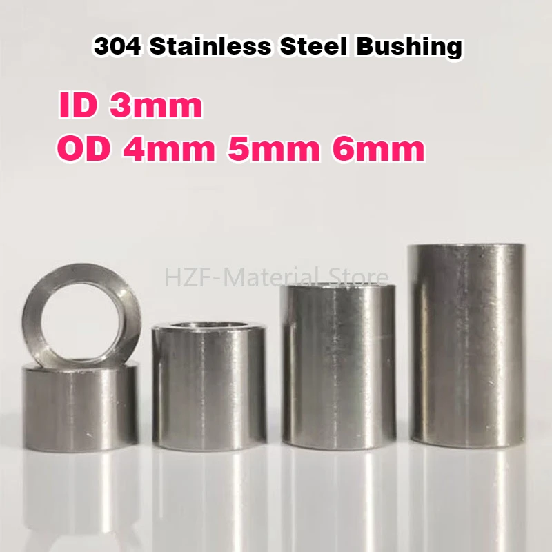 2/4/5/10Pcs 304 Stainless Steel Bushing ID 3mm Hollow Bushing Extended Cylindrical Steel Toothless Screw Sleeve OD 4mm 5mm 6mm