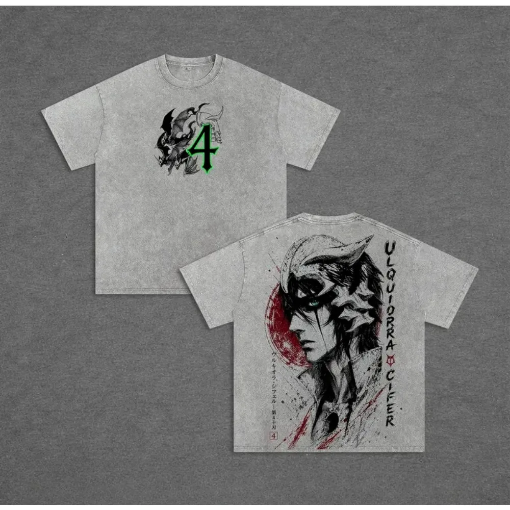 Ulquiorra Cifer Manga T-shirt Anime BLEACH Tshirts Men Women Clothing Harajuku Retro Washed T Shirt Oversized Cotton Tees Tops