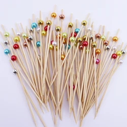 100Pcs White Pearl Bamboo Food Fruit Picks Wedding Party Disposable Cake Dessert Cocktail Sticks Buffet Cupcake Toothpick Skewer