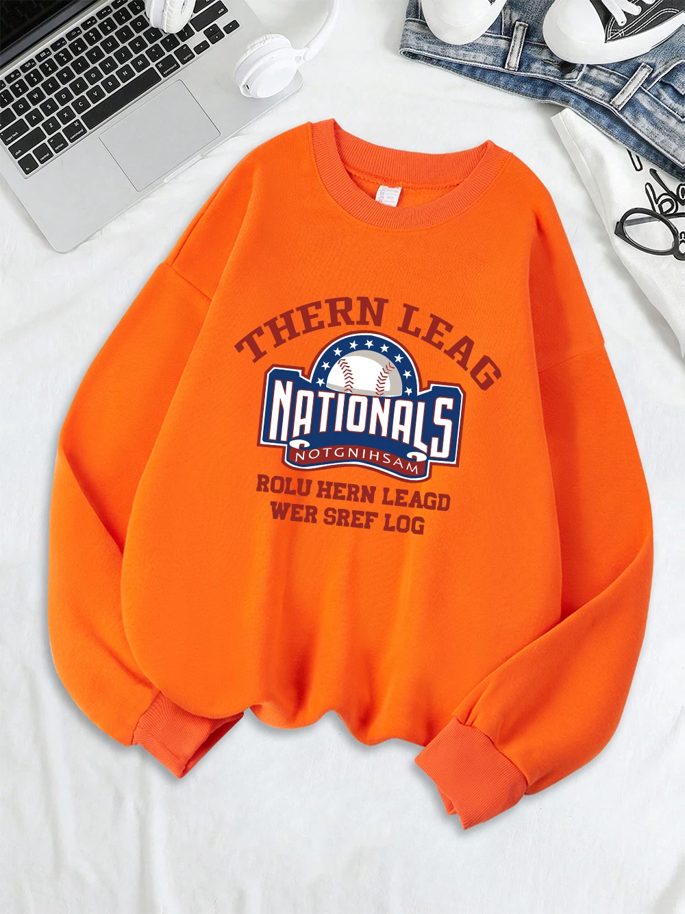 Baseball Nationals Sports Printed Sweatshirts Women Fleece Warm Basics Hoodie Crewneck Loose Pullover Winter Casual Streetwear