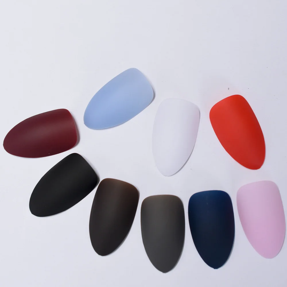 Matte Stiletto False Fake Nails Pure Burgundy Black Gray Oval Sharp end Frosted Red White Blue Salon Bride Wear Tips 9 Options