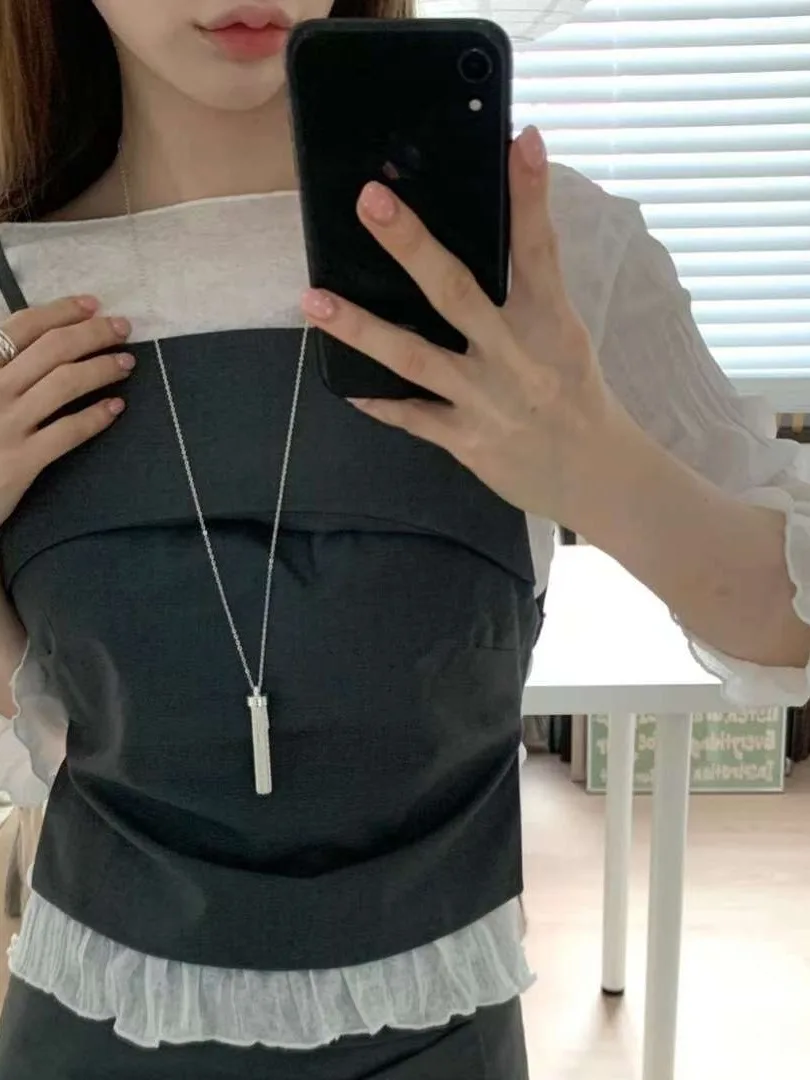 

Korean Sle Long Sve irt Women's Base Layer Top+Csole Two-Piece Set Faionable Early Autumn Design Sense Outfit
