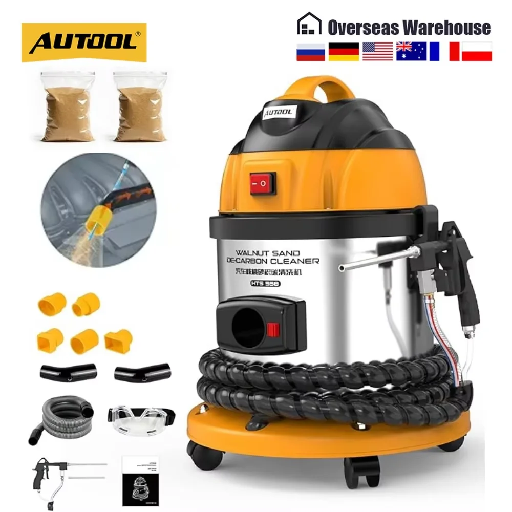 AUTOOL 110V Walnut Blaster Engine Intake Valve Cleaner Carbon Deposit Intake Pipe Valve Walnut Blaster Cleaning Machine Cleaner Tool With 2 Bags Walnut Sand HTS558