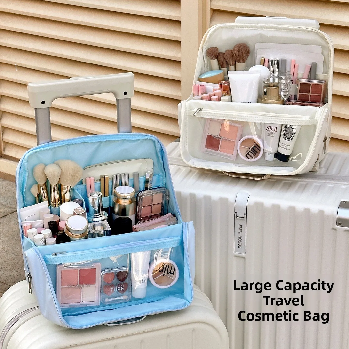 

Travel Waterproof Makeup PU Standing Make Up Bag Dry Wet Toiletry Bag Cosmetic Storage Bag Large Capacity Organizer Cosmetic Bag