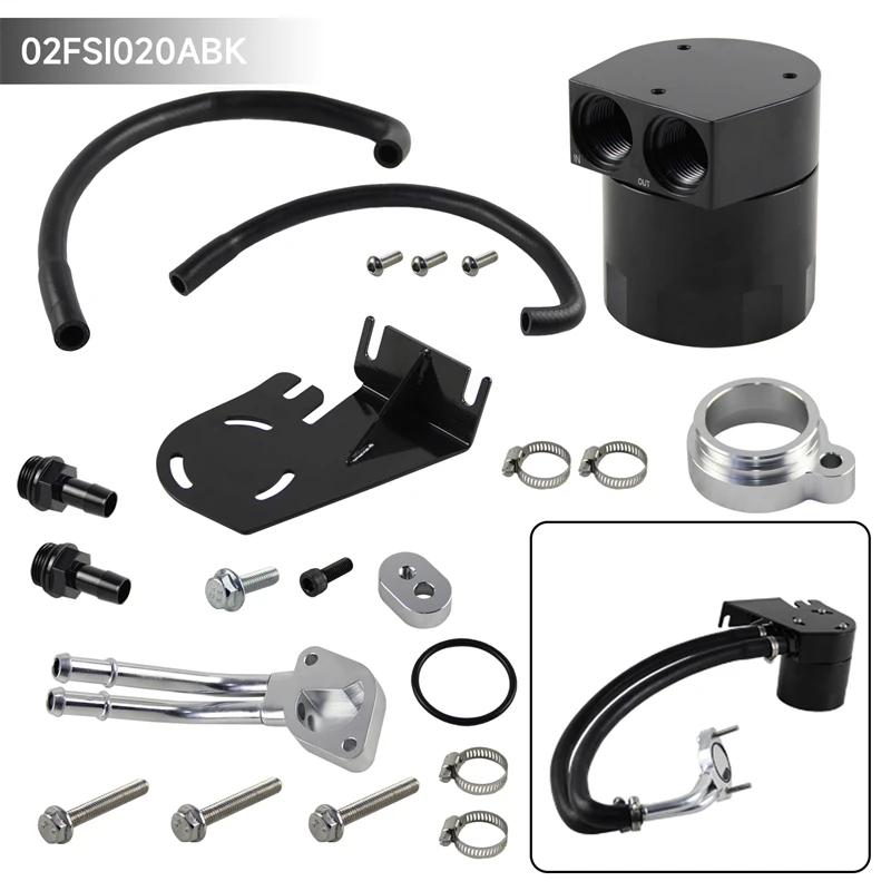 

Performance Baffled Oil Catch Can For 2011–2016 Ford F-250 F-350 Super Duty 6.7L Powerstroke Aluminum CNC &PVC Adapter Kit