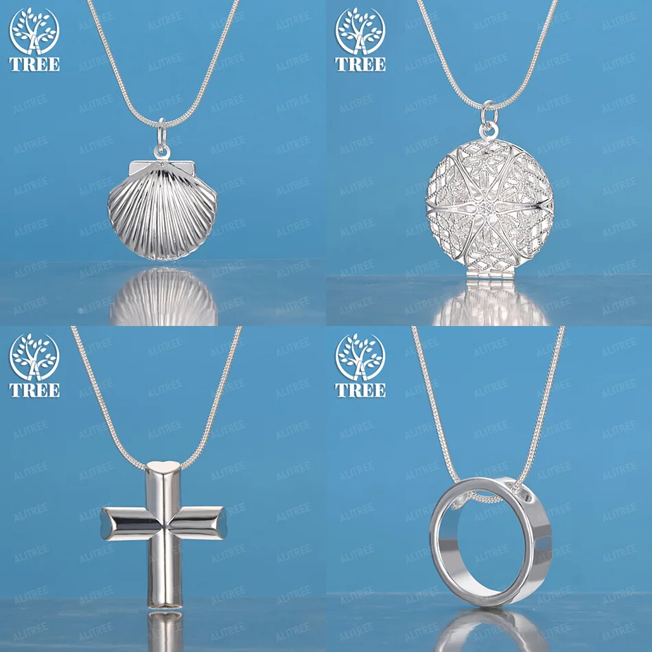 

16-30 Inch 925 Sterling Silver Cross Shell Round Hollow Pendant Necklace Women Birthday Cute Jewelry Accessories Christmas Gift