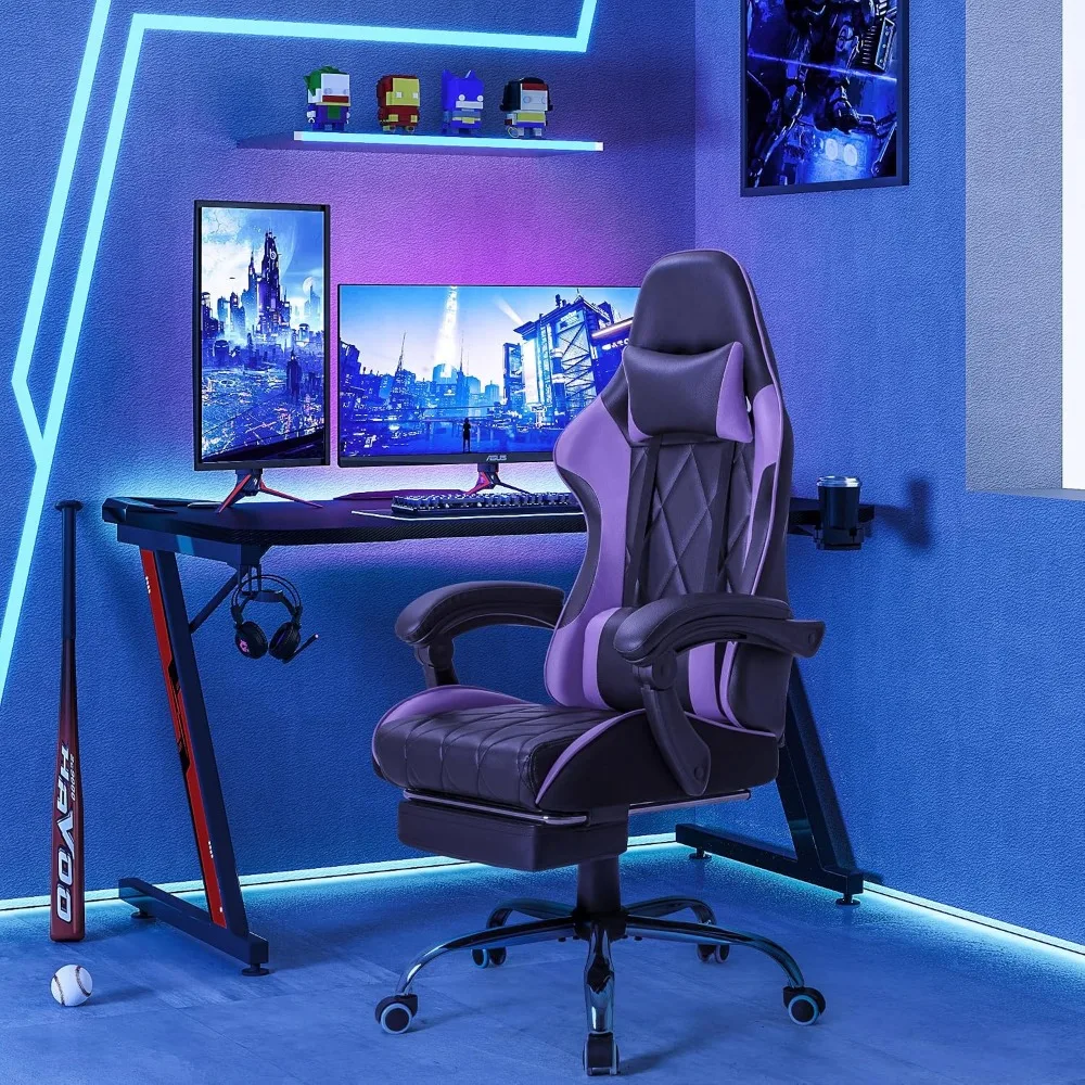 Ergonomic Gaming Chair with Footrest, Massage Lumbar Support and High Back for Comfortable Gaming