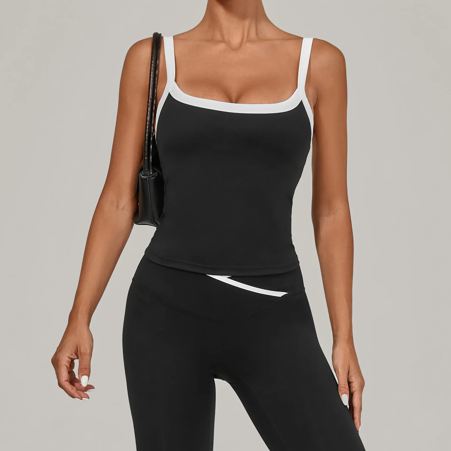 

Fashion Patchwork Sleeveless Backless Camis Women Tank Top Summer Casual Sports Vest Ladies Gym Workout Top Fitness Shirts Black