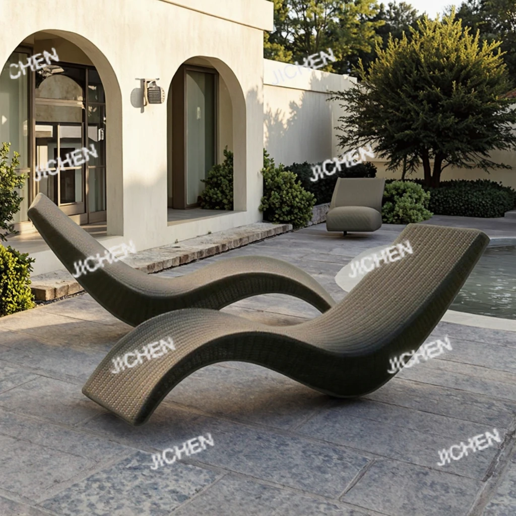 

JC Modern Rattan Sun Loungers for Outdoor Pool Garden Beach Courtyard Hotel & Villa Wood Chaise Lounge Chairs