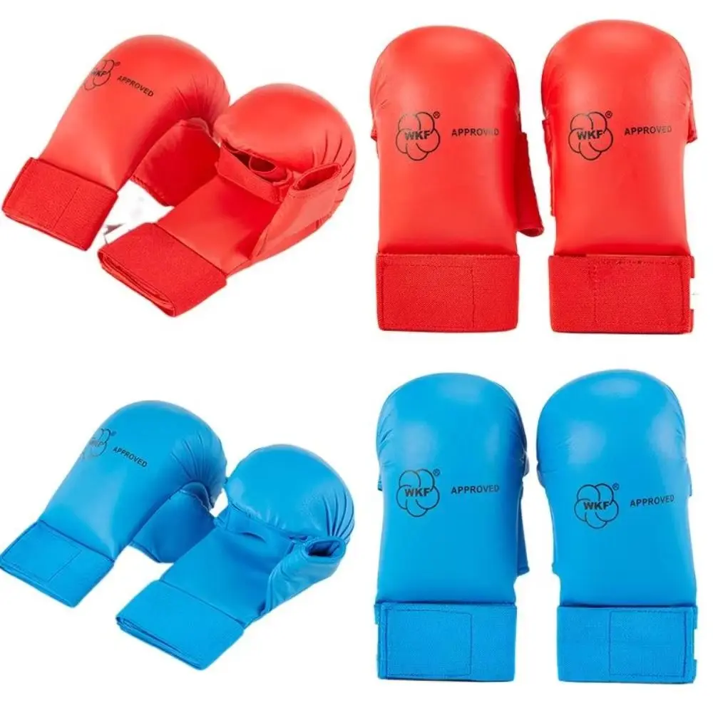 

Half Finger Karate Gloves Practice Training Thumb Protection Boxing Gloves PU Leather Thickened Karate Hand Guard