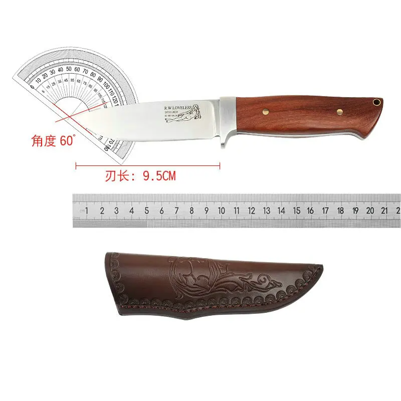 TRSKT RW Loveless Hunting Knife Camping Outdoor Knives D2 60Hrc Blade,Wood Handle With Leather Sheath Gift For Man Freesshipping