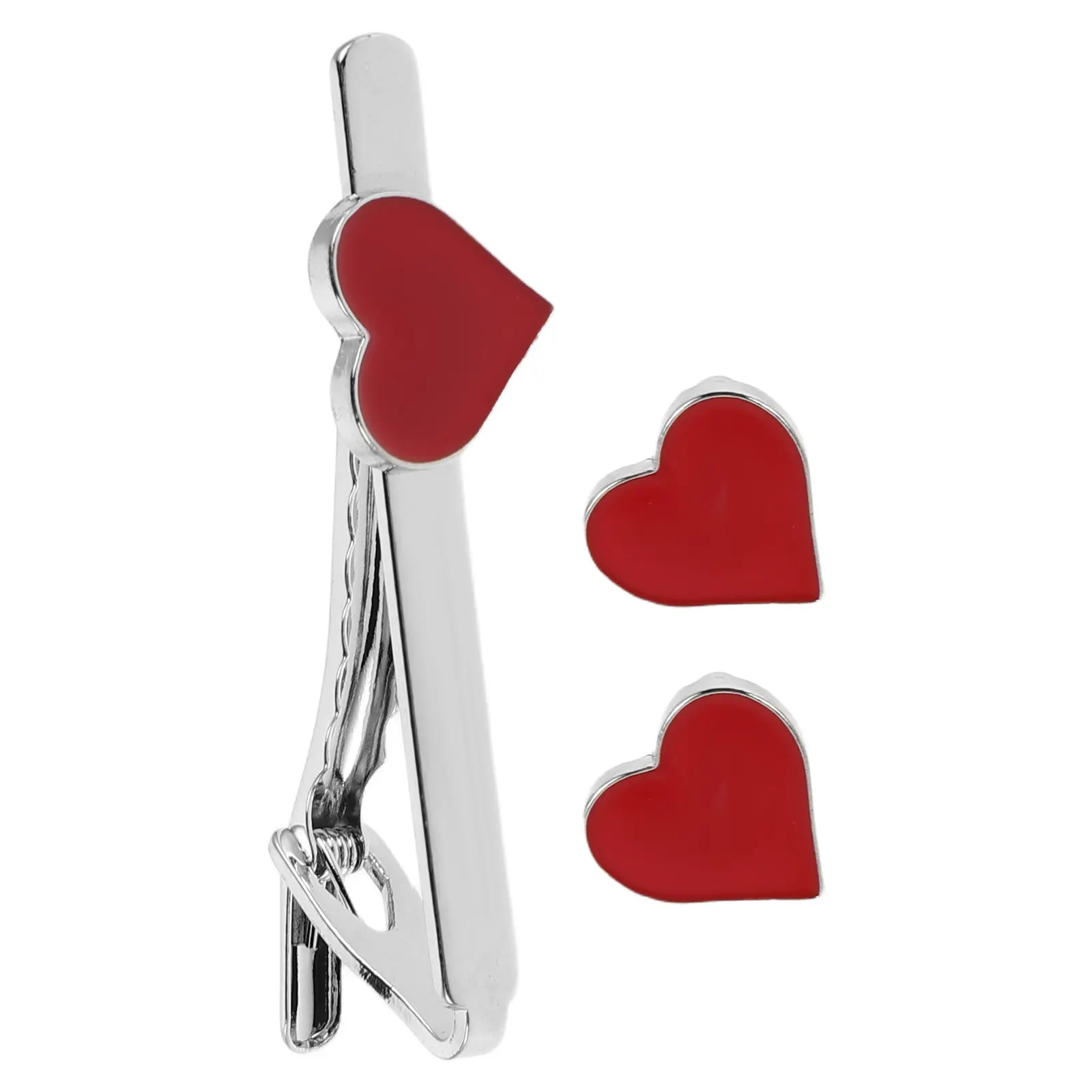 

1Set Red Heart Cufflinks Alloy Necktie Clip Business Wedding Anniversary Decorative Romantic Love Cufflinks Tie Clips Jewelry