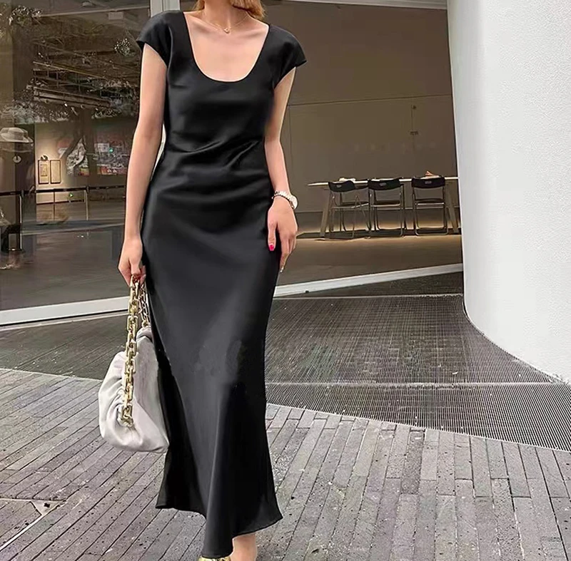 Summer Robe long Maxi Dress Fashion Elegant Women's Acetate Satin Dresses Sexy Sleeveless Party Dress