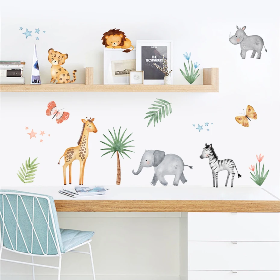 Cartoon Cute Animal Giraffe Watercolor Nursery Sticker  Removable Wall Decals Art Print Kids Boys Room Interior Home Decor