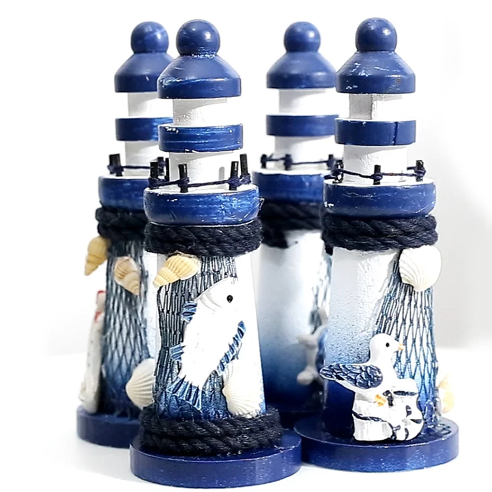 Wooden Lighthouse Decor Nautical Lighthouse Figurine Ocean Rustic Lighted Tower Sea Beach Themed Statue