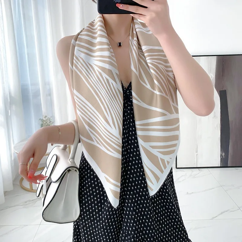 New 90-inch square scarf made of simulated silk, versatile and stylish, lightweight and breathable, twill scarf shawl