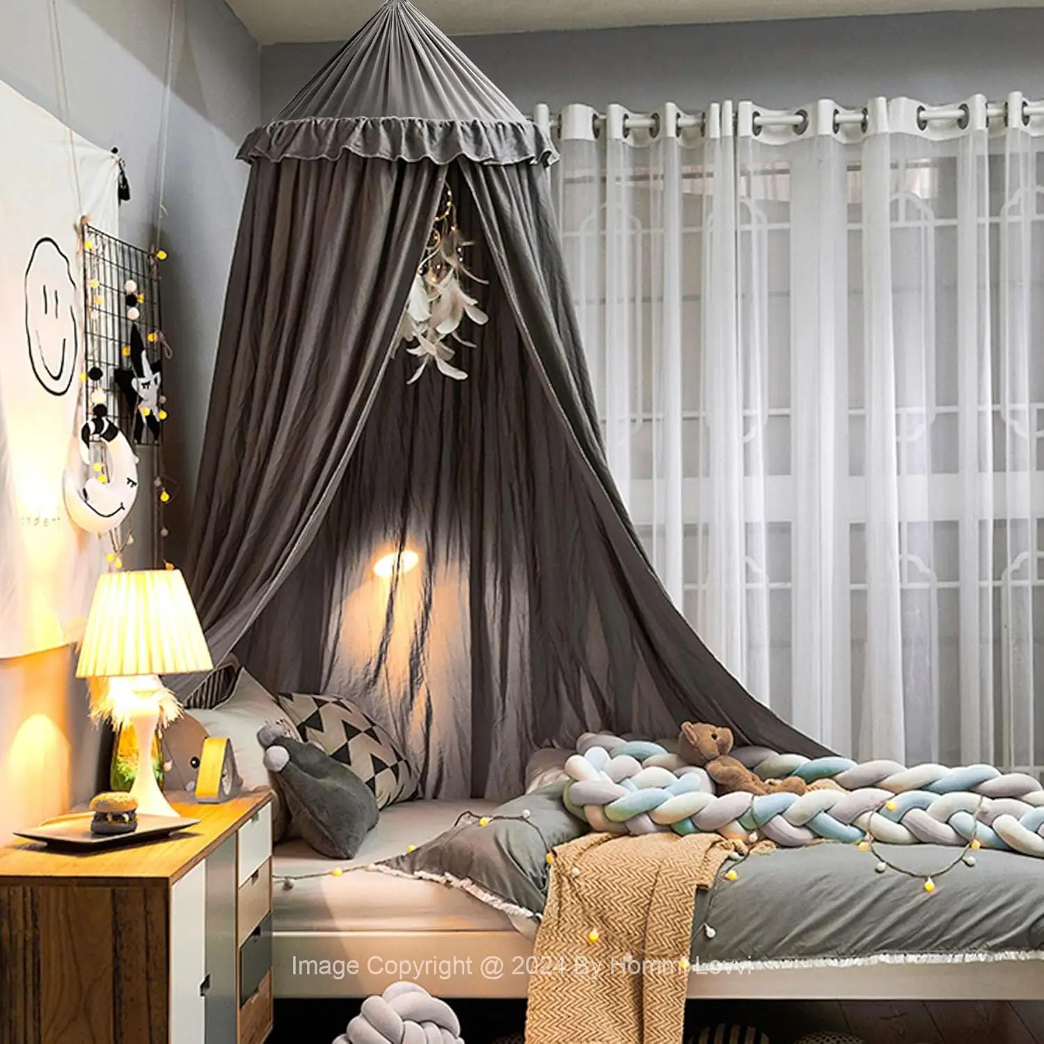 หลังคาเตียงสําหรับเด็กผู้หญิง, Dreamy Frills เพดานแขวน Princess Canopy ตกแต่งห้องนอน Soft Canopy สุทธิอ่าน Nook