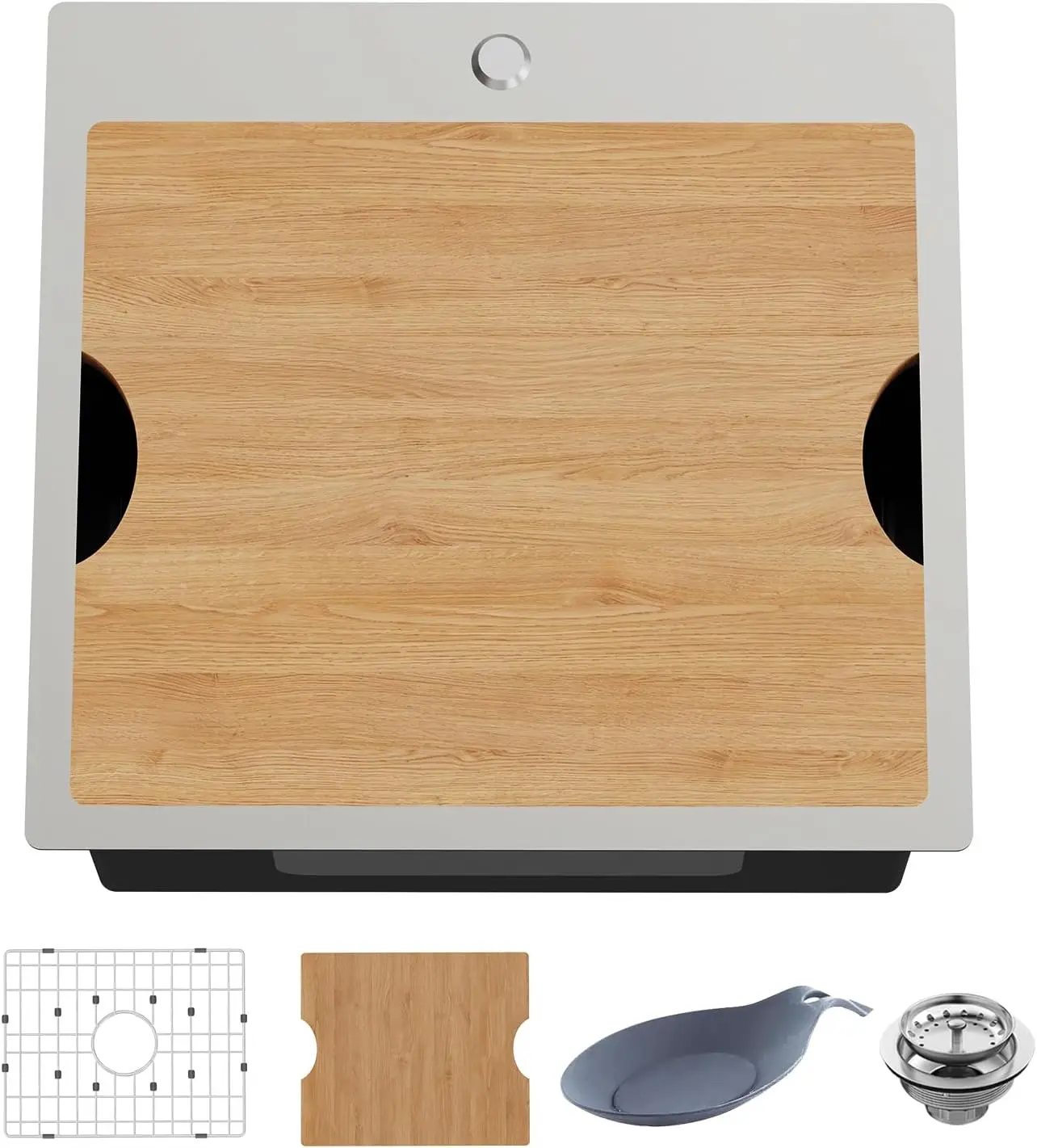 

Stainless Steel Kitchen Sink Workstation, 21x20 in, Drop-In Single Bowl with Ledge, Topmount, Includes Cutting Board, Silicone M
