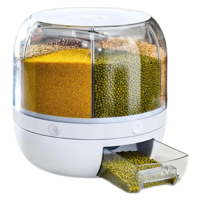 6 Raster Graanopslagcontainer Dispenser Aanrecht Graan Organizer En Dispenser Rond 360 Voedsel Roterende Dispenser