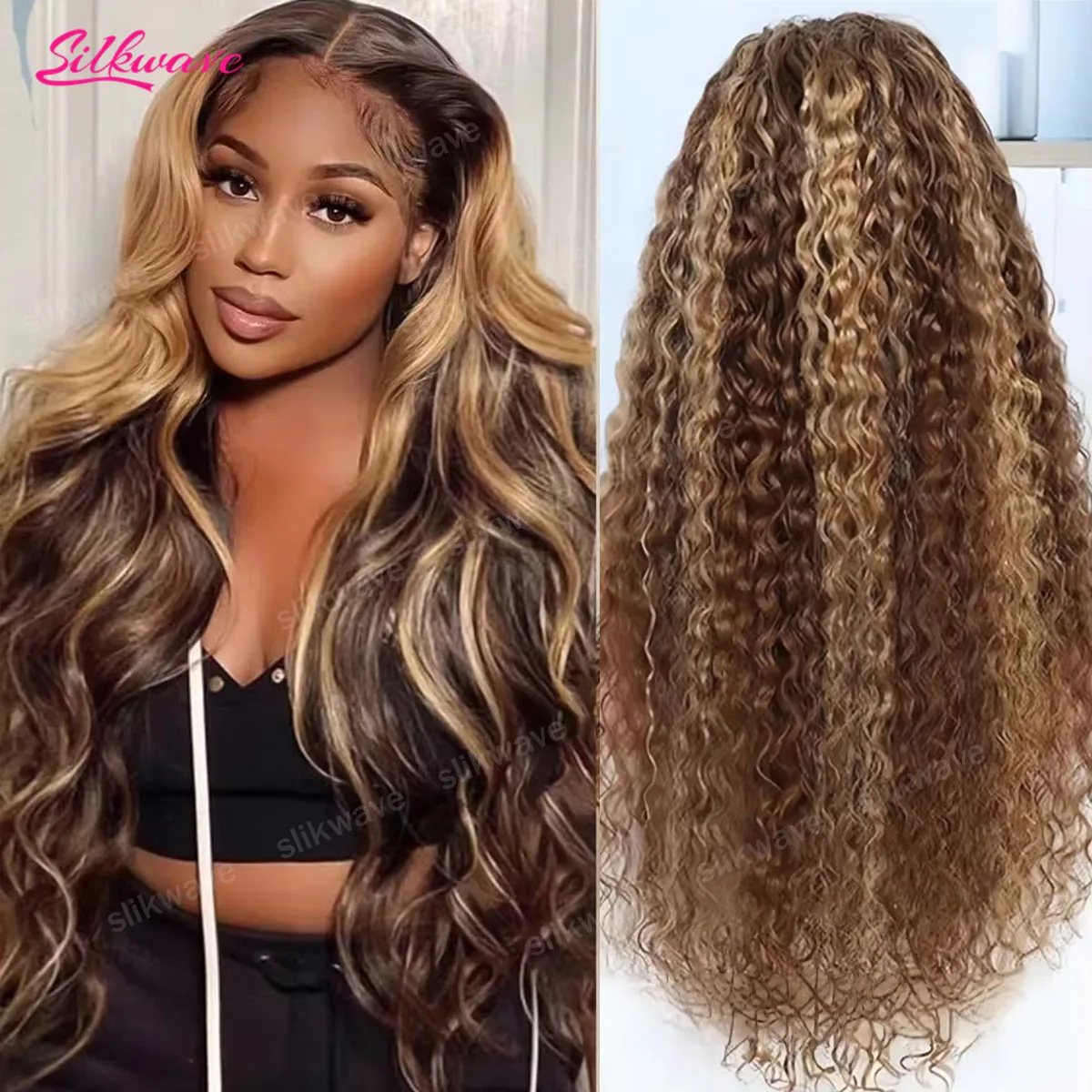 

30-дюймовый парик с кружевной передней частью 4/27 Highlight Ombre, кудрявые волосы из натурального человеческого волоса, парик с кружевной передней частью 13x4 HD, медово-русый цвет, парик с кружевной передней частью Body Wave