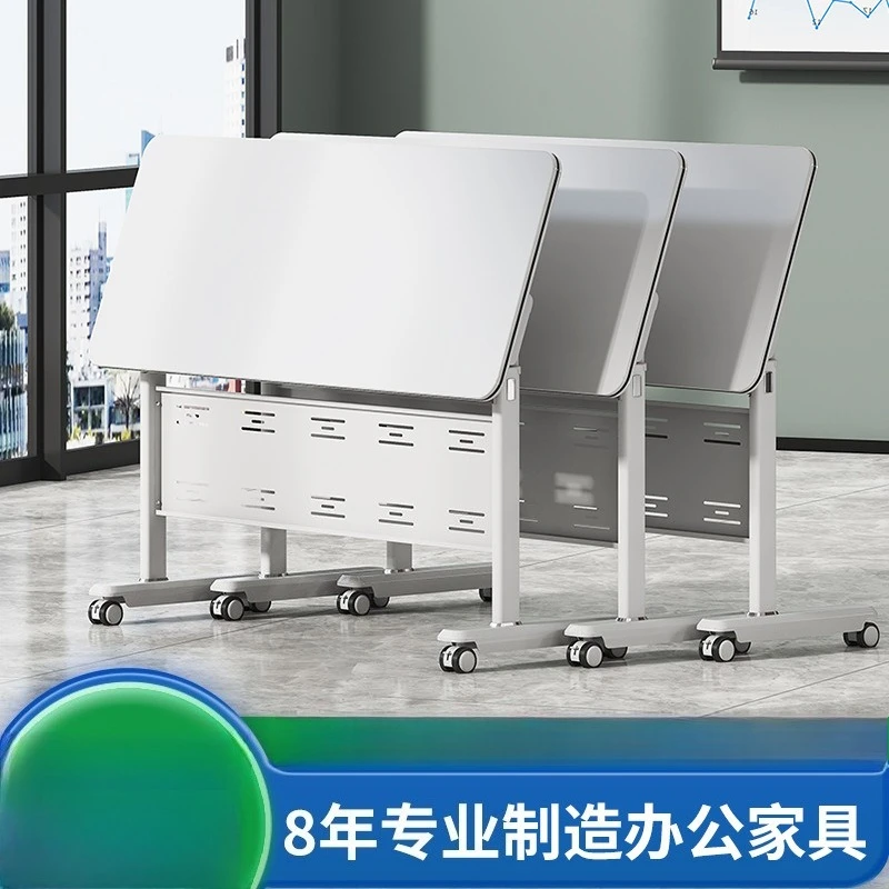 

Movable Conference Room Folding Training Table Chair Combo Splicing Long Table with Wheels Institutional Coaching Desk Office
