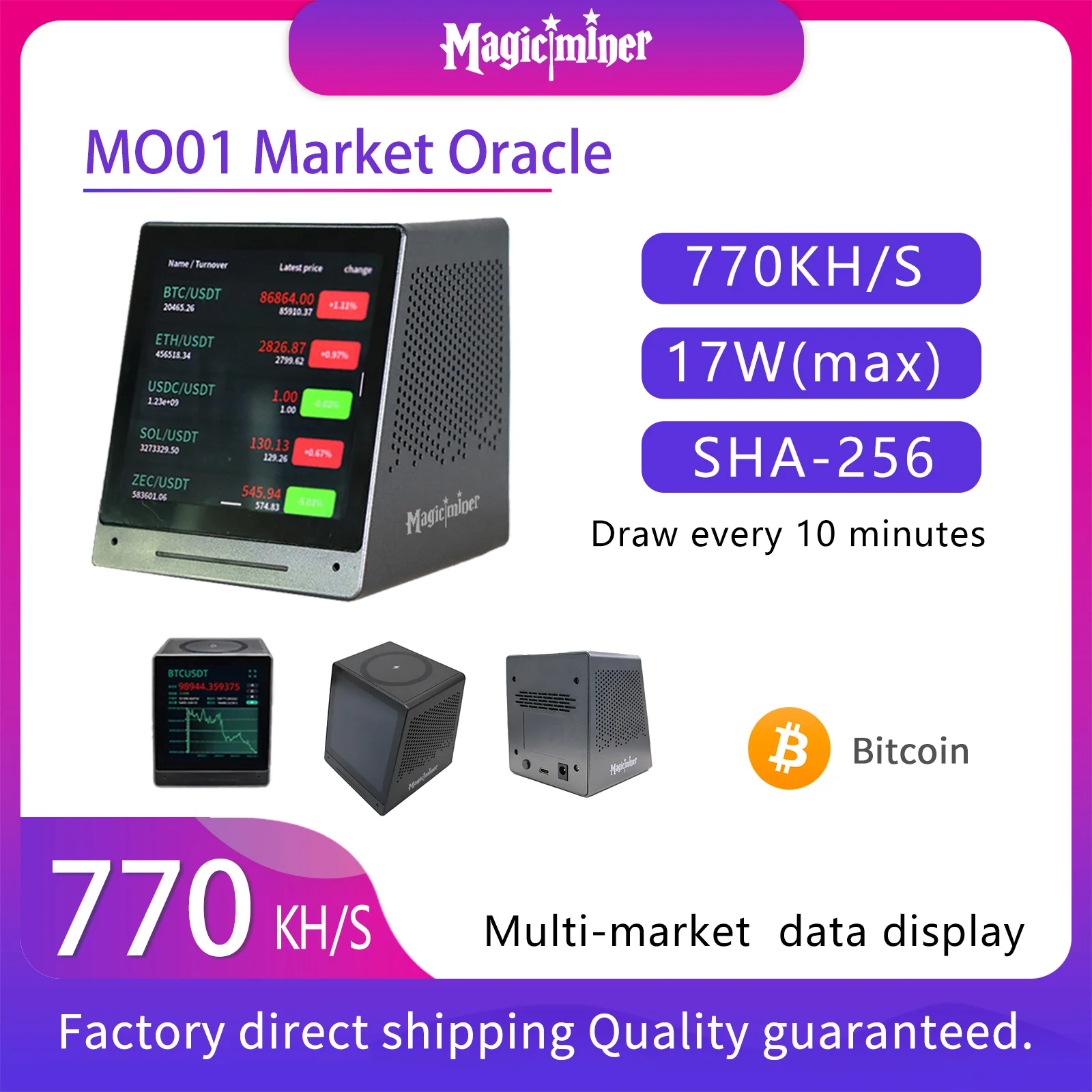 Magicminer MO01 multi-functional touch screen Bitcoin mining machine, stock market monitoringBluetoo th speaker and alarm clock