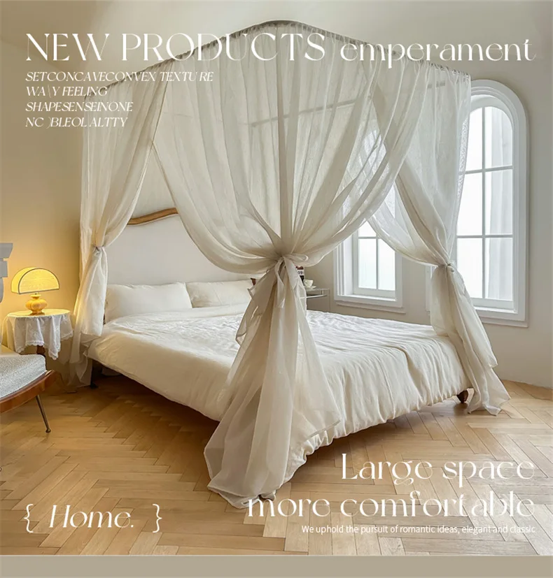 Elegant Cotton&linen U Type Mosquito Net with Frame for Bedroom Decorationfishing Rod Tent for Girl Room Single King Size