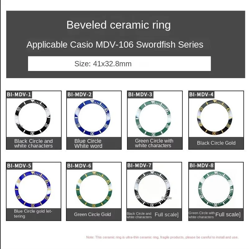 

Sloping Ceramic Ring For Casio MDV-106 Swordfish Green Luminous pip at 12 Ceramic Bezel Black Blue Replacement Of Watch part